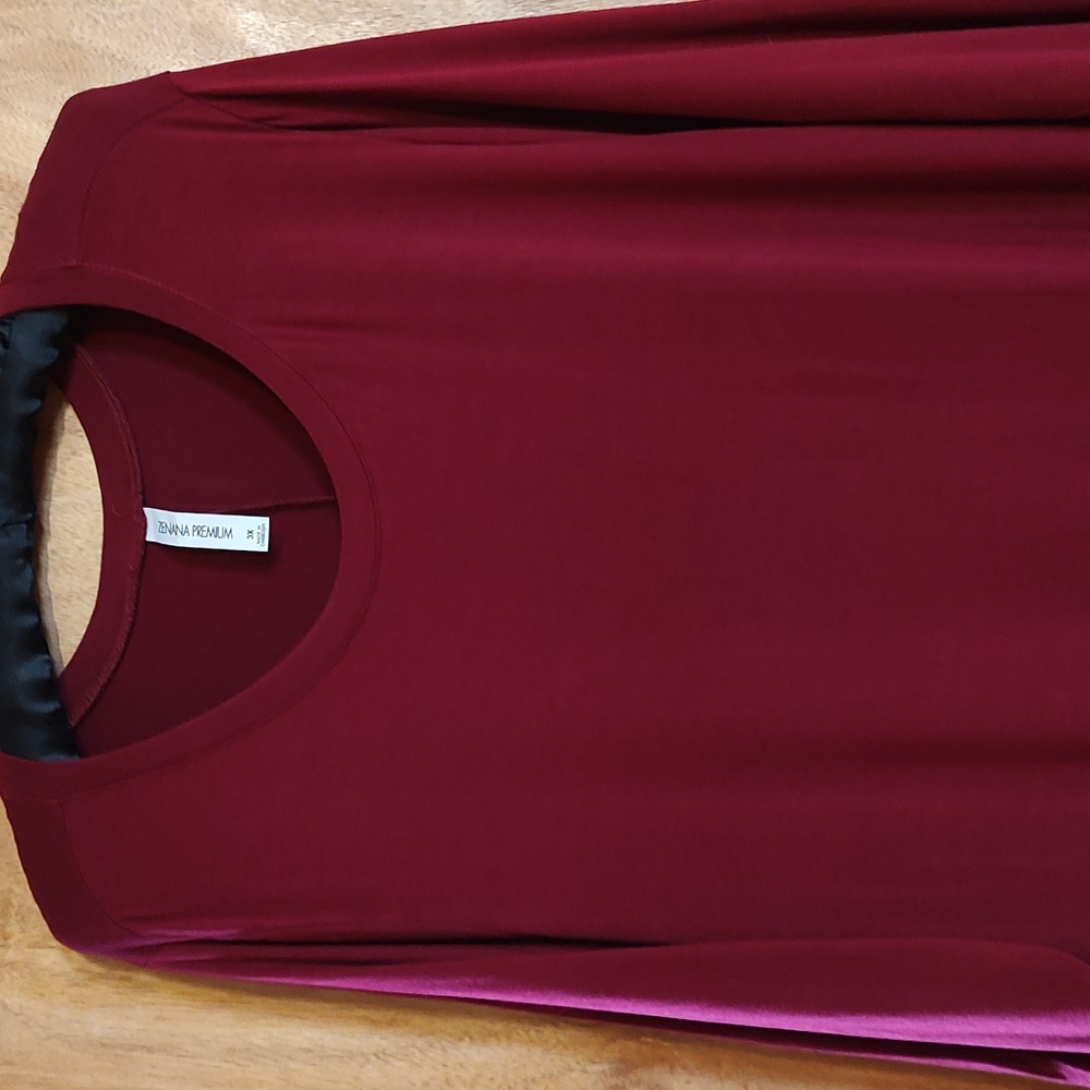 Zenana Premium Flowy Jersey Knit Swing Dress Burgundy ¾-Sleeve Lagenlook Size 3X - Picture 2 of 11